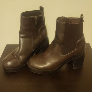 TOP Moda Dark Brown Leather Platform Ankle Boots